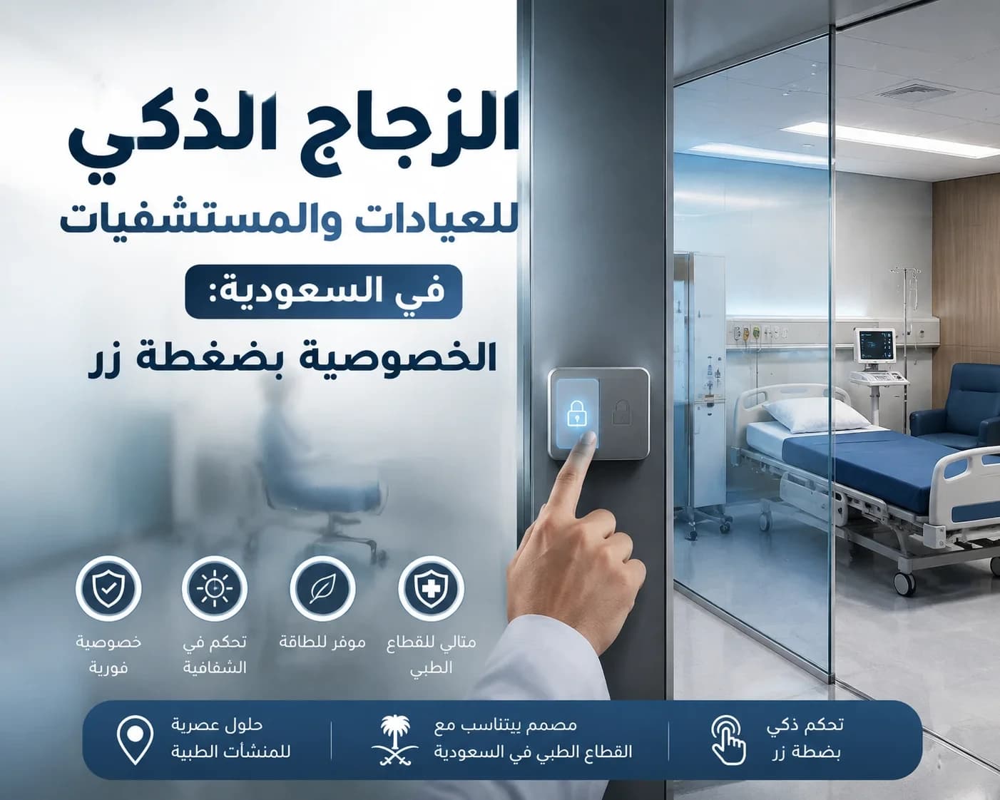 الزجاج الذكي للعيادات والمستشفيات في السعودية: الخصوصية بضغطة زر