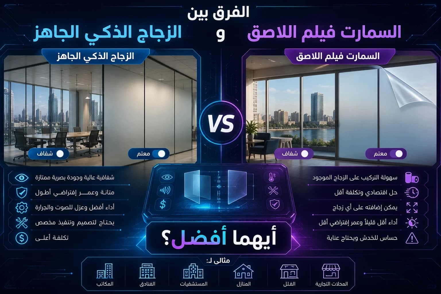 الفرق بين سمارت جلاس الجاهز والسمارت فيلم اللاصق: أيهما أفضل؟