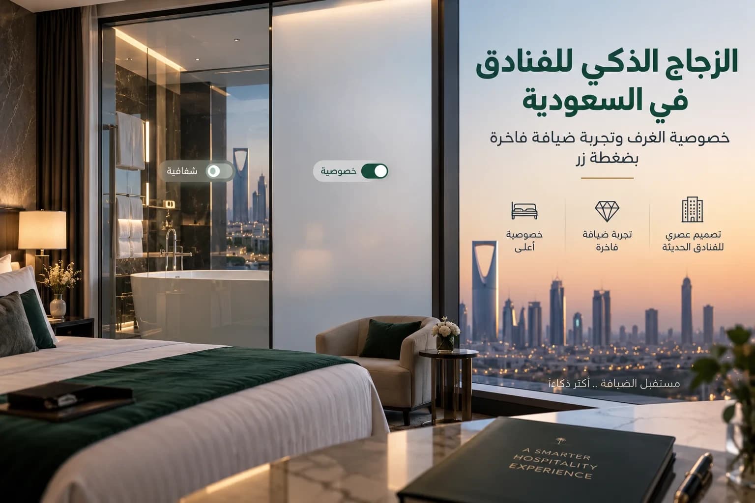الزجاج الذكي للفنادق في السعودية: خصوصية الغرف وتجربة ضيافة فاخرة بضغطة زر