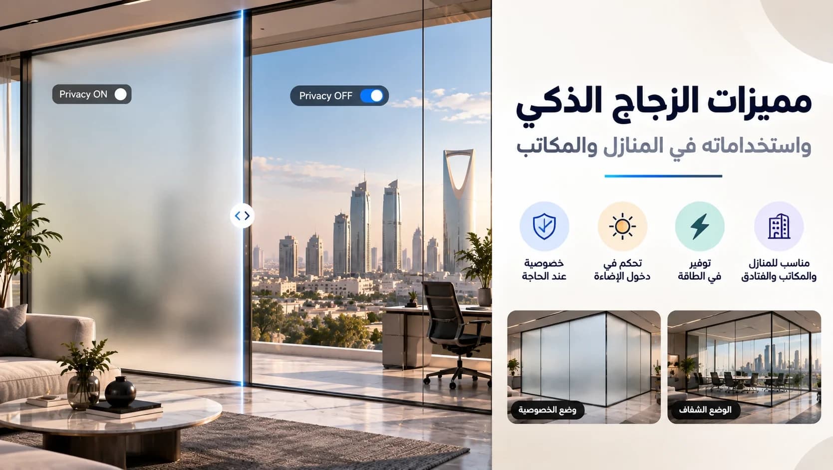 مميزات الزجاج الذكي واستخداماته في المنازل والمكاتب